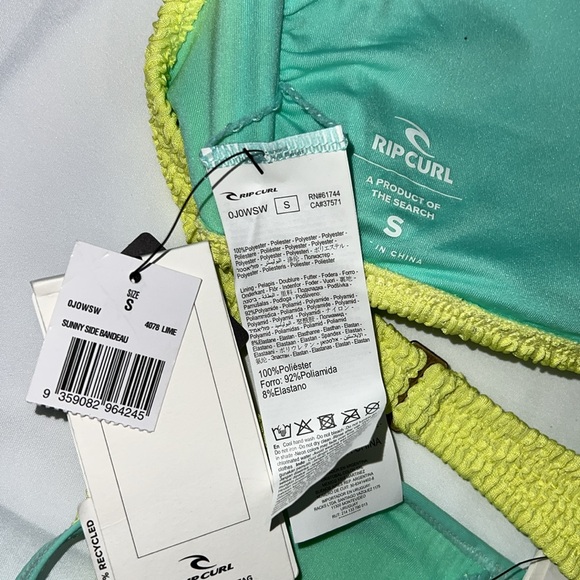 Rip Curl Sunny Side Bandeau Bikini Top & Tie Side Cheeky Coverage Bottom, SMALL - Picture 11 of 15